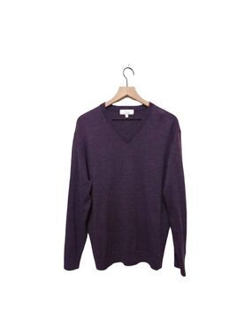TURNBURY Purple Extra Fine Merino Wool V-Neck Long Sleeve Sweater Sz L